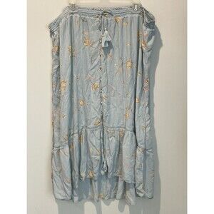 Wonderly Women's Midi Maxi Hi-low Floral Boho‎ Skirt Light Blue Tassel size 4X